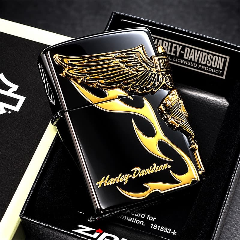ZIPPO ハーレーダビッドソン ジッポ ライター イオンブラック＆アンティークゴールド 3面メタル 国内限定モデル 両面加工 黒金 かっこいい おしゃれ メンズ ギフト プレゼント