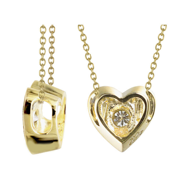 ハワイアンジュエリー ダイヤモンド イエローゴールド ネックレス ハート 14K K14イエローゴールド 一粒ダイヤモンド 鑑定書付 K10 10Kあずきチェーン太0.7mm ギフトラッピング可能 彼女 妻 女性 レディース プレゼント 夏 サマー 【品番：CG-GP103】