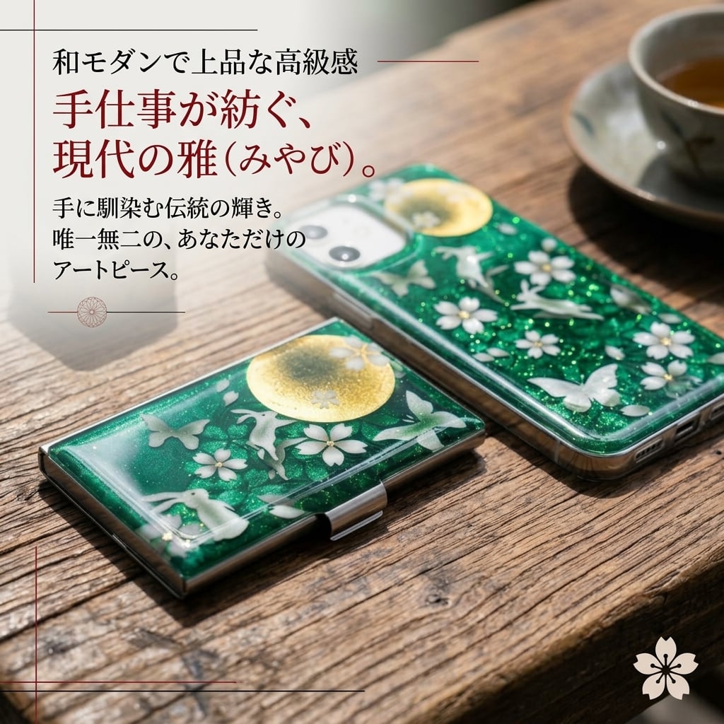 名刺入れ『芽』和柄 和風 カードケース 夜桜 伝統工芸 職人 手作り 名入れ 記念日 誕生日 ギフト 送料無料 和風 ハンドメイド 立体彩色 螺鈿風 20代 40代 50代 プレゼント お祝い 還暦 退職 卒業