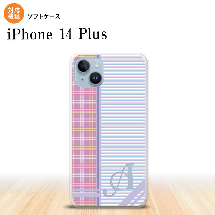 iPhone14 plsu iPhone14 plsu スマホケース 背面ケースソフトケース チェック ボーダー 紫 +アルファベット 2022年 10月発売 nk-i14pl-tp1601i