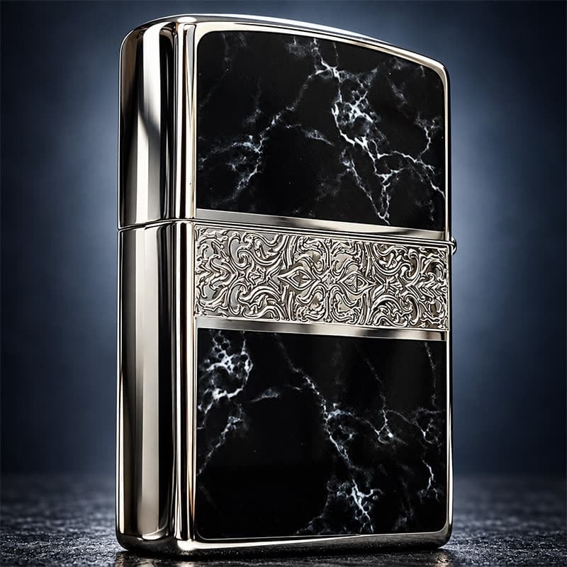 ZIPPO かっこいい アラベスク＆黒大理石 ジッポライター Arabesque Marble 両面加工 彫刻 シルバー ブラック ギフト おしゃれ 黒銀 メンズ プレゼント 送料無料