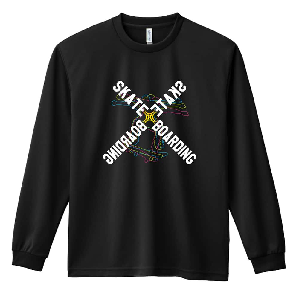 スケボー スケートボード ロンT 長袖 Tシャツ メンズ 練習着 レディース ジュニア ウェア ドライ おもしろ tシャツ 名入れ おしゃれ キッズ 文字入れ無料 「ネオンスタイルのクロスSKATEBOARD」 アートワークスコウベ 【送料無料】