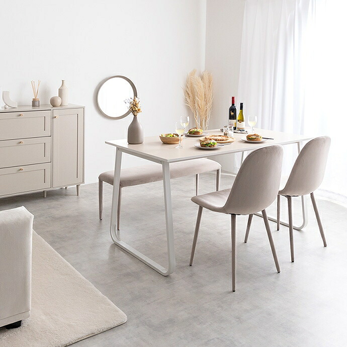 ダイニング家具 【4点セット】 テーブル ダイニングセット ベンチ チェアー 食卓 リビング キッチン 4点 カフェ 椅子 イス いす 長椅子 4人掛け 幅140 大理石柄 バイカラー ベロア 3人掛け 机 ファミリー用 2人暮らし ロの字型 コの字