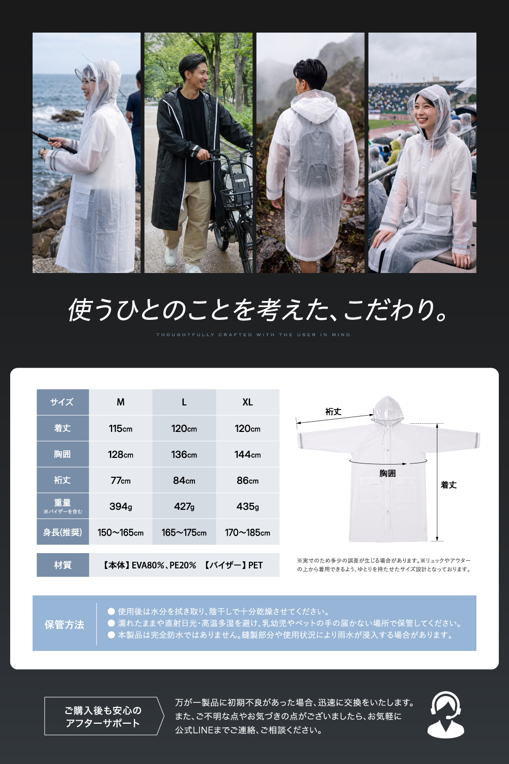 【日本企業企画】レインコート カッパ 自転車 リュック対応 クリアバイザー付き レディース メンズ ［国内試験済み］ポンチョ ロング丈 雨具 雨合羽