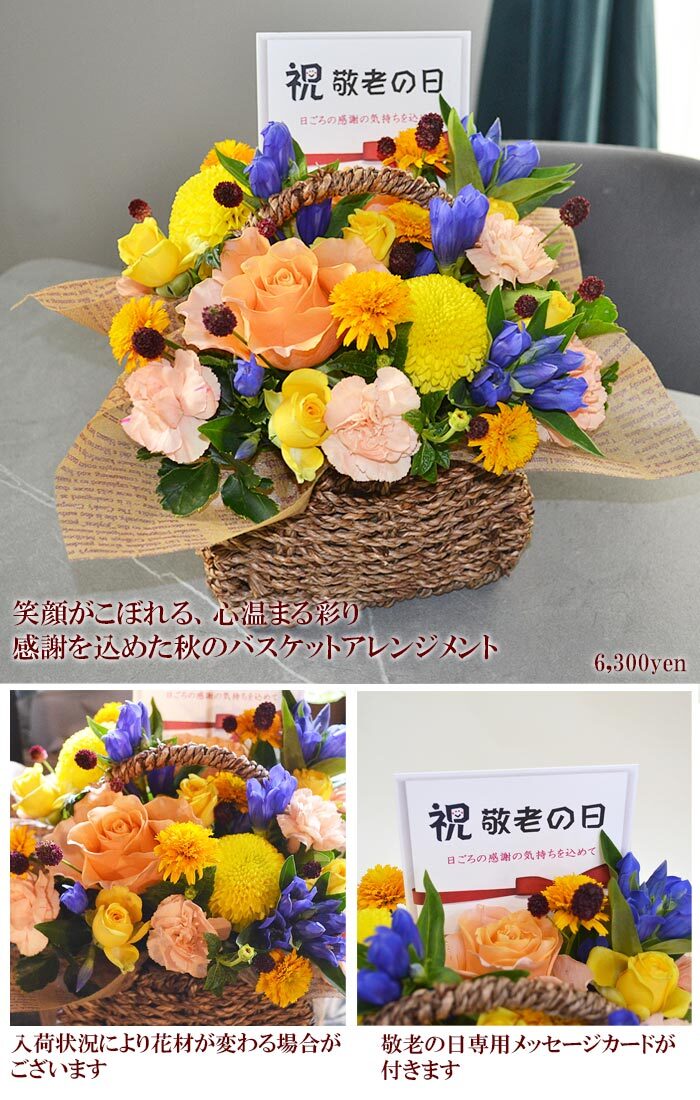 敬老の日限定 秋の彩りバスケットアレンジ 敬老の日 ギフト 花 プレゼント フラワーアレンジメント 敬老の日ギフト