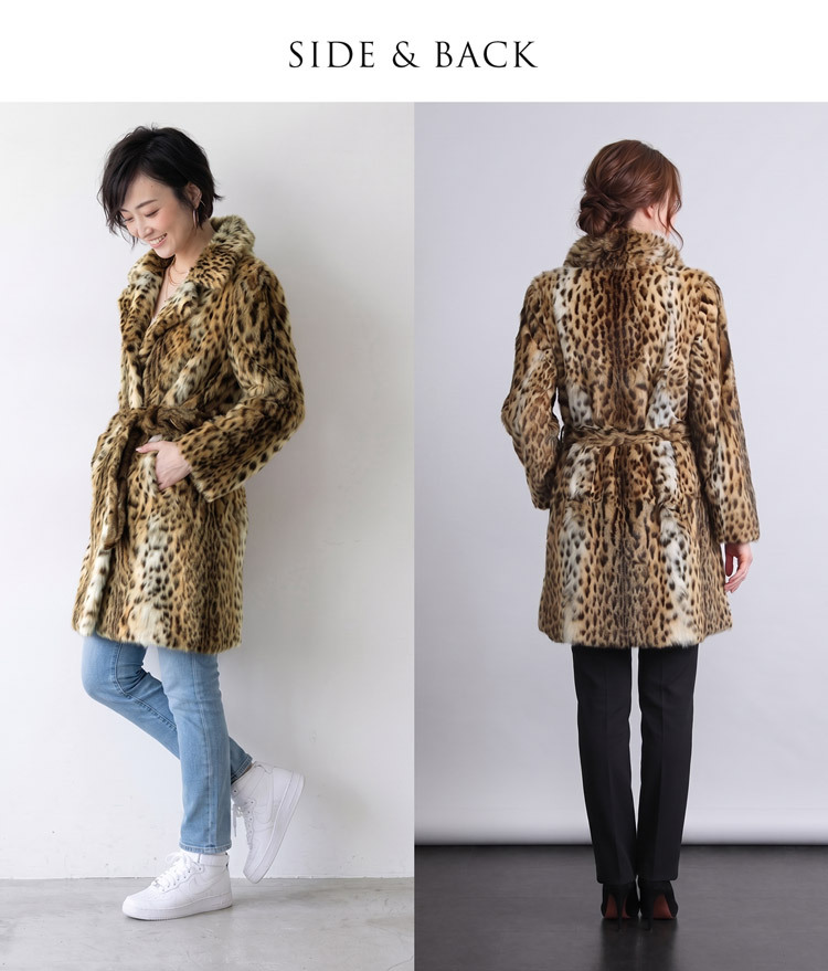 レオパード キャット コート 毛皮 テーラーカラー ベルト 付き 着丈90cm レディース ナチュラル ギフト プレゼント 7F (01000865r)