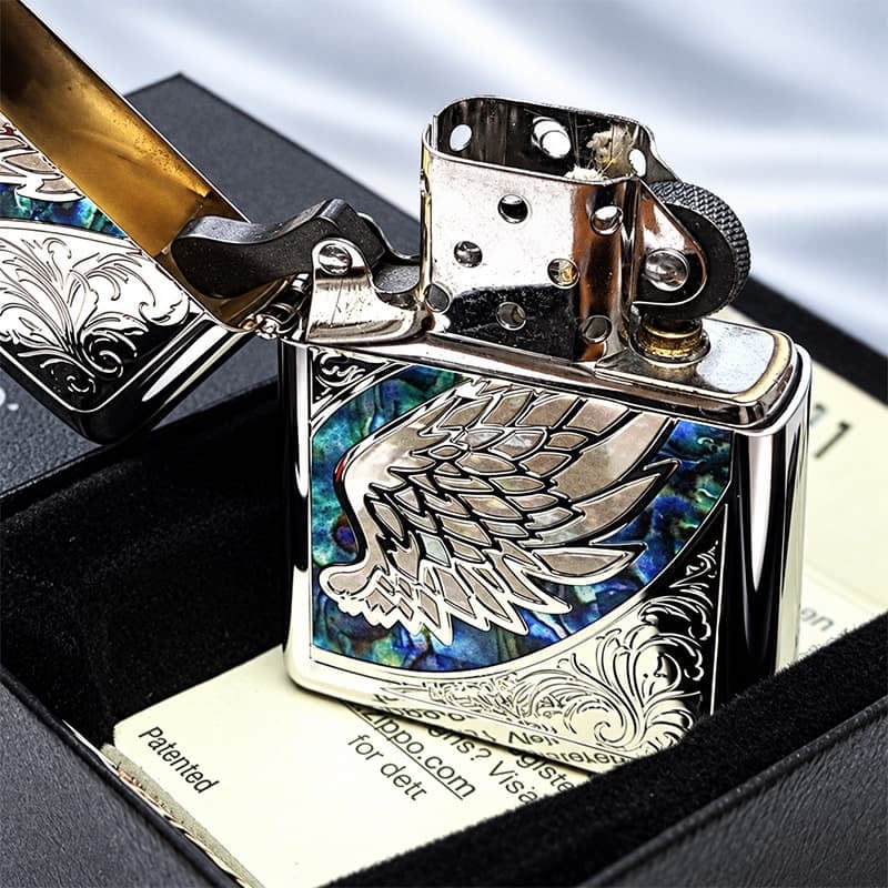 ZIPPO ライター 天使の羽 ウイング ジッポ グリーン マーブル シルバー 翼 アラベスク 彫刻 おしゃれ かっこいい 緑 御守り メンズ レディース ギフト プレゼント