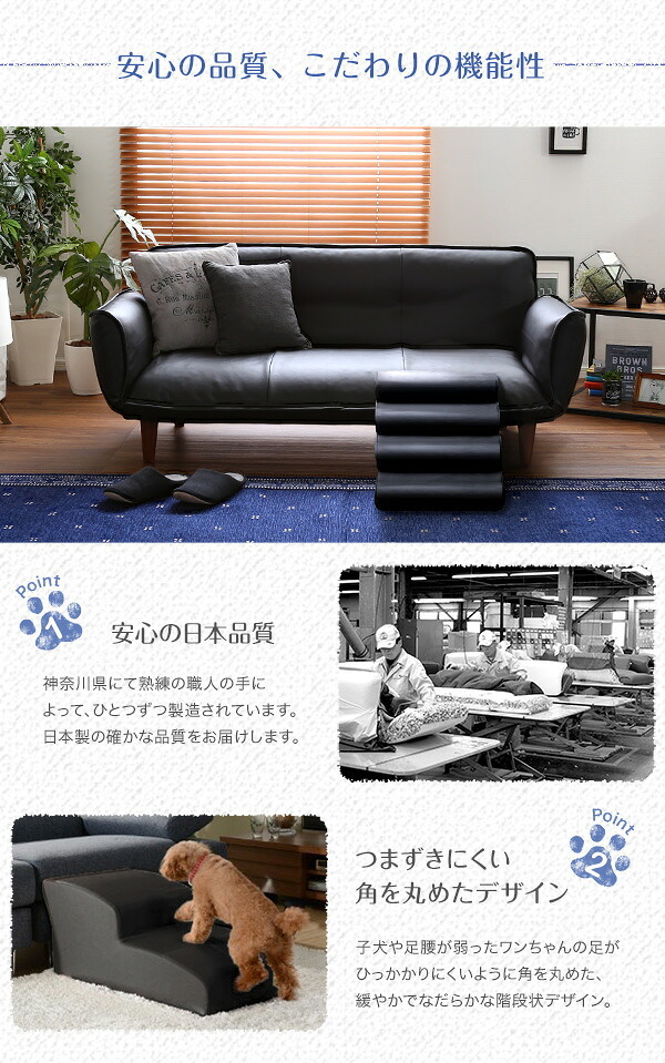 ペット家具 ペット用品 日本製ドッグステップPVCレザー、犬用階段4段タイプ lonis-レーニス
