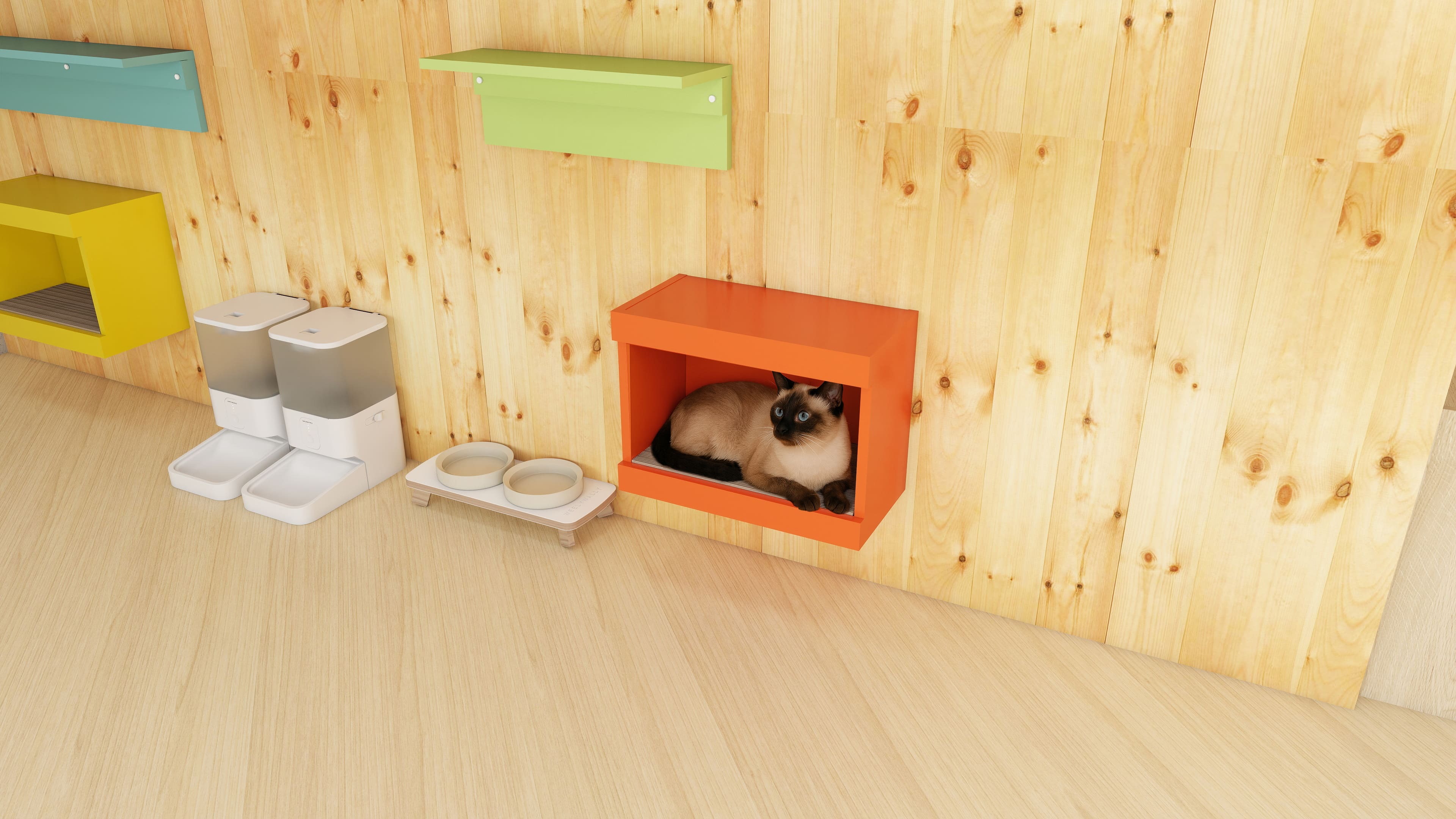 キャットハウス 壁掛け 幅53cm 猫家具 日本製 完成品 arneco Board House aino 猫用爪とぎ 爪研ぎ キャットステップ 猫用家具 多頭飼い 運動不足対策 木製 ペット家具 猫用品 省スペース リビング インテリア おしゃれ 北欧