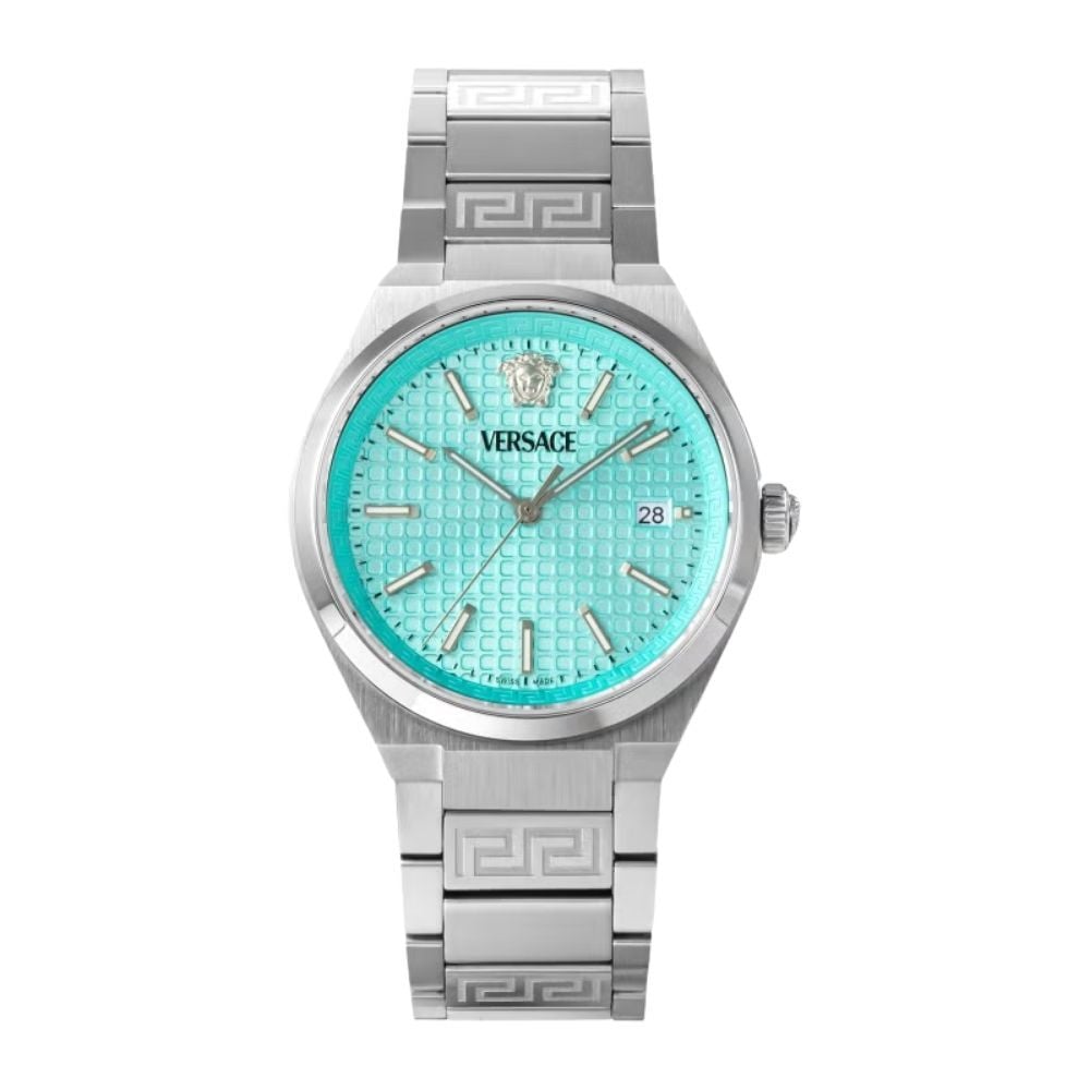 ヴェルサーチェ 腕時計 メンズ レディース ターコイズブルー アイスブルー シルバー 38mm VERSACE V-ORIAL ヴイ オーリア スイス製 ブランド腕時計 おしゃれ プレゼント ギフト 卒業 入学 お祝い