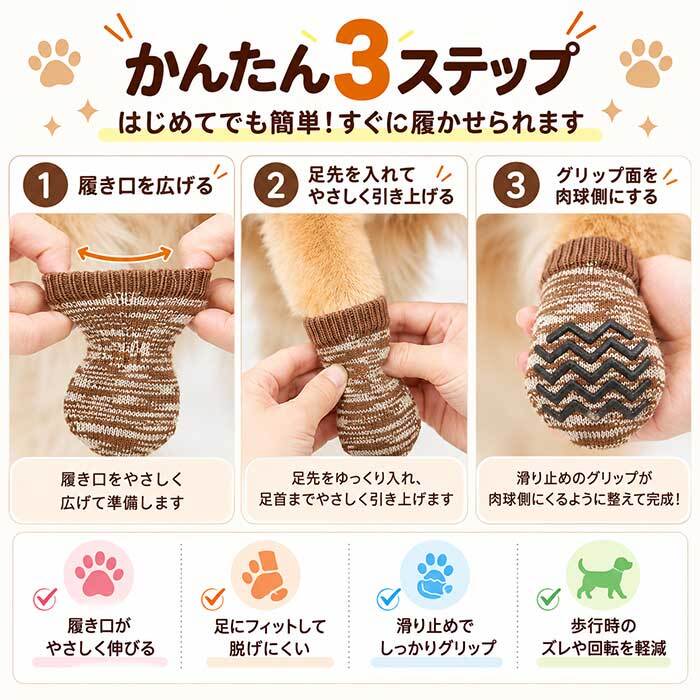 犬用靴下 滑り止め ゴム付き NEW ドッグソックス 小型犬 中型犬 肉球保護 足舐め防止 室内用 介護 シニア犬 防寒 フローリング対策 犬服 靴下 脱げにくい 犬の靴下
