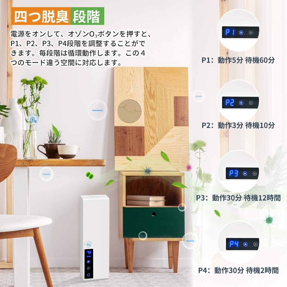 オゾン発生器 脱臭消臭 GQ-03 マイナスイオン搭載 3-20畳対応 ミニ空気清浄機 小型脱臭機  電源:5V　消費電力:5W オゾン:≦100mg／h　マイナスイオン:500W　サズズ:205×30×60(mm)　実用的　雨の時期　タバコ　ペット　ニオイ対策 送料無料