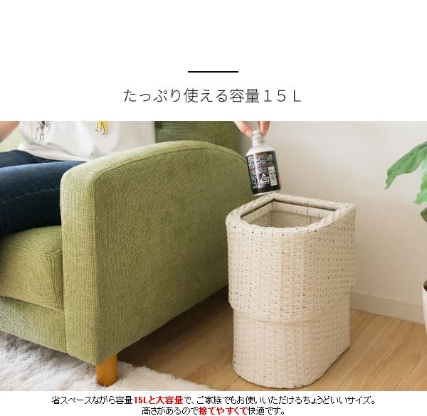 ゴミ箱 ダストボックス ラタン調 袋が見えない 隠す 洗える 15L Diario ディアリオ おしゃれ 宮武製作所 オシャレ 小型 軽量 軽い アジアンテイスト キッチン リビング 寝室 コンパクト スリム かわいい 半円 半楕円形 人工ラタン
