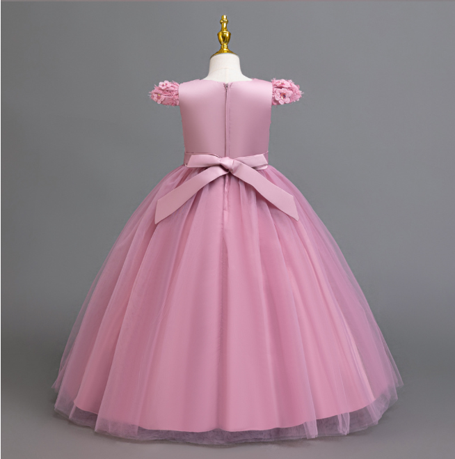 子供ドレス キッズドレス ロングドレス プリンセスドレス 発表会 結婚式 フォーマルドレス 女の子 ワンピース チュール 花柄 キラキラ お姫様ドレス 110～160cm パープル　ピンク　ブルー　レッド