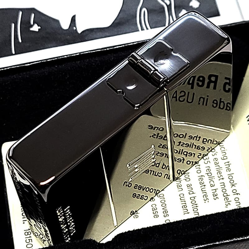 ZIPPO ライター 1935 クラシックロゴ ジッポ ブラックニッケル 黒 角型 外ヒンジ 3バレル エッチング彫刻 銀差し シンプル かっこいい 高級 ギフト メンズ プレゼント