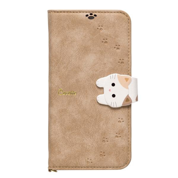 iPhone15 ケース 手帳型 iPhone14 13 兼用 猫柄 かわいい おしゃれ 手帳型ケース アイフォン スマホケース カード収納 スタンド機能 マグネット ストラップ付き ベージュ