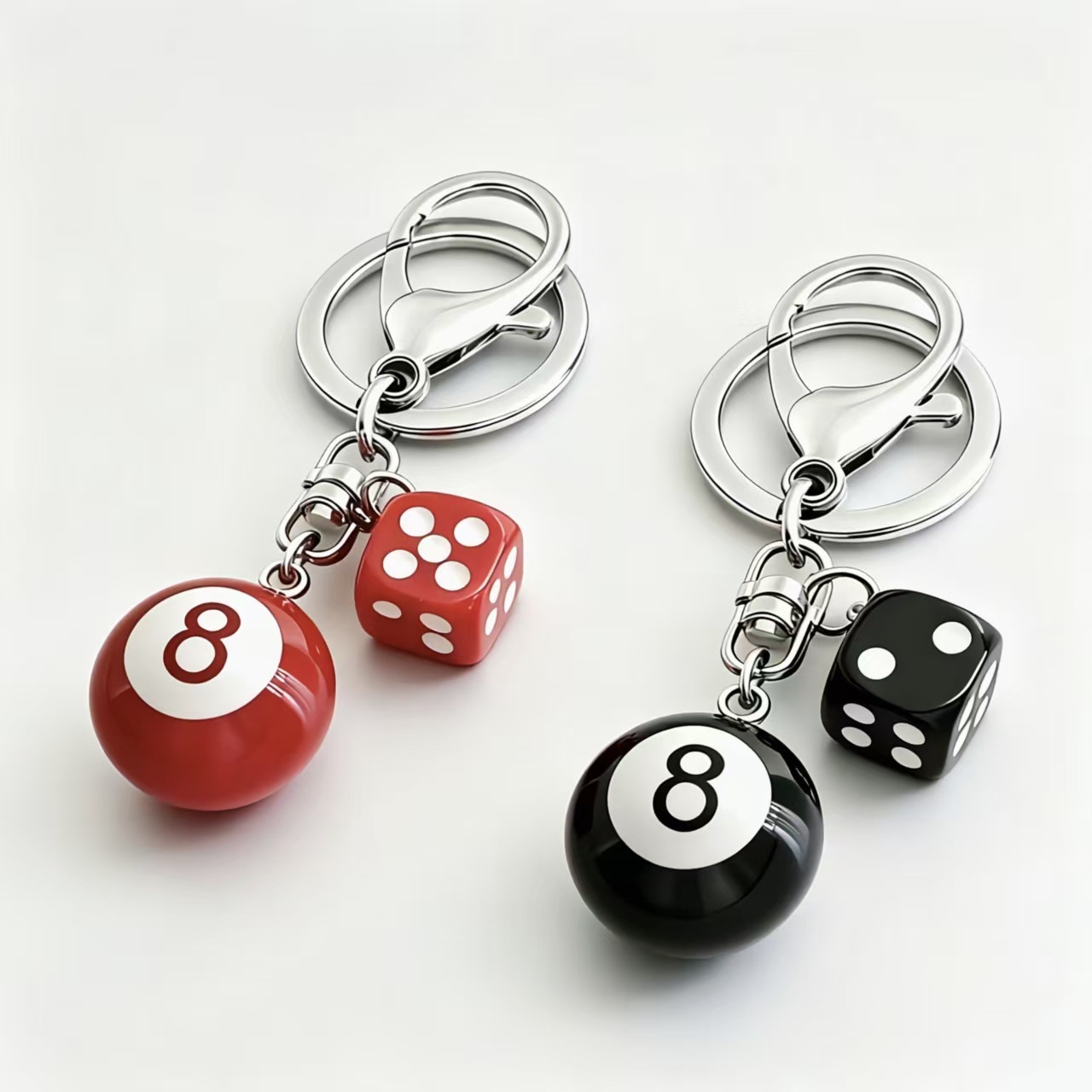 ビリヤード 8ボール キーホルダー サイコロ バッグチャーム アクセサリー カラビナ付き ミニチュア おしゃれ かわいい 鍵 エアポッズケース 飾り 卒業祝い プレゼント ギフト