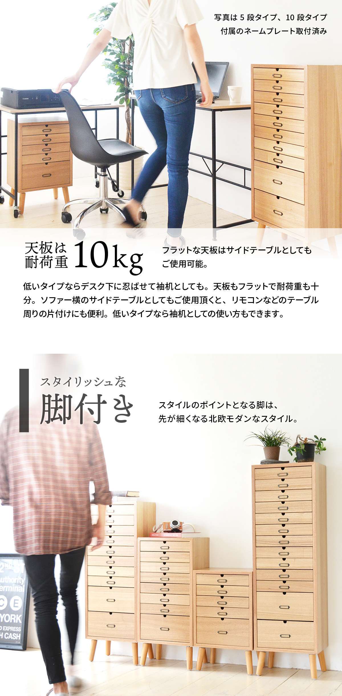 多段チェスト 5段タイプ ONCH-0043 幅36cm 木製 ネームプレート付き カラー リビング収納 書棚 収納棚 書庫 北欧 シンプル スタイル カフェ風 タモ アッシュ 突板 組み立て簡単 ファミリー 暮らし 新生活