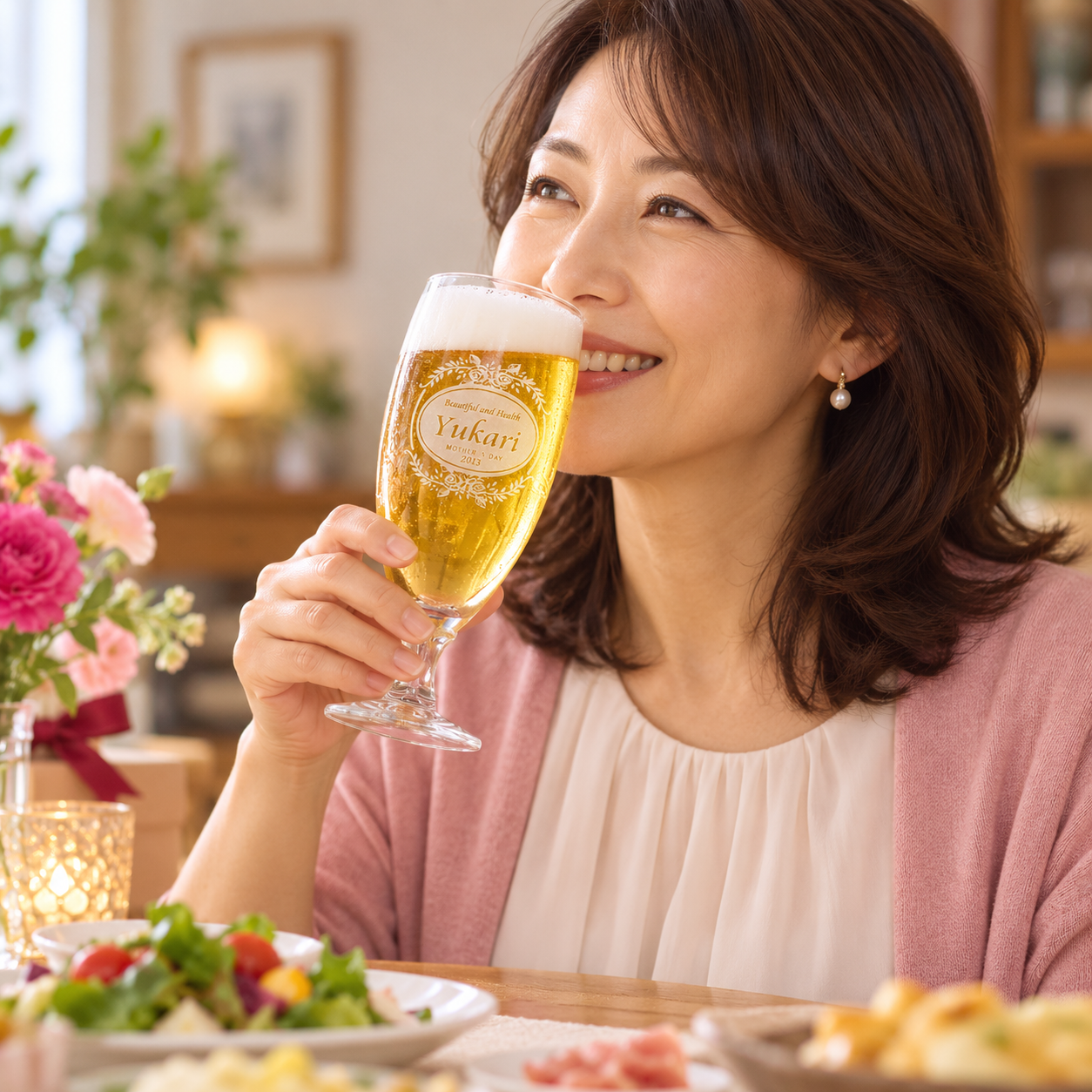 退職 異動 名入れ ペアギフト SXX 酒セット ノンアルコール スパークリングワイン デュク・ドゥ・モンターニュ 750ml & デザインビアグラス 2点 デコ仕上げ ボトルネックレス・コサージュ付 布張りBOX入り / プレゼント ギフト 両親 夫婦 結婚 金婚式 銀婚式 退職 記念 誕生日 長寿 祝い
