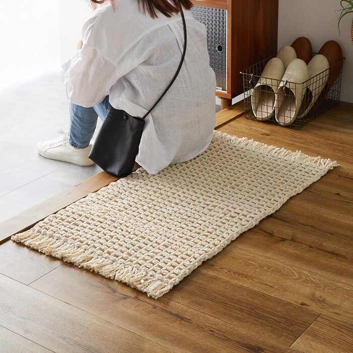 ラグ カーペット 玄関マット 室内 マット ワッフル 綿混 洗える コットン ふわふわ ビッグワッフル 北欧 おしゃれ オールシーズン 厚手 かわいい ふかふか 綿素材