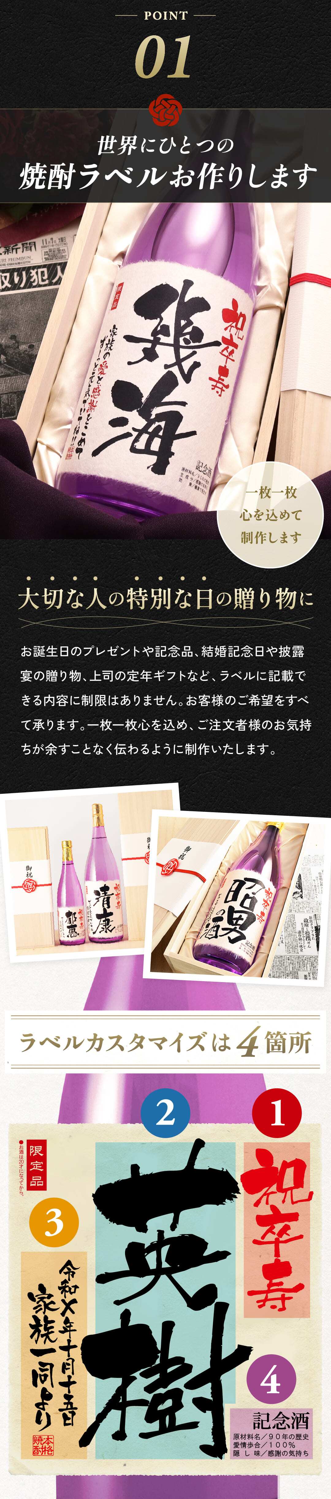 卒寿 お祝い プレゼント 90年前の新聞付き 名入れ酒粕焼酎 1800ml 紫色 贈り物 誕生日 敬老の日 ギフト 即日 【華乃菫】