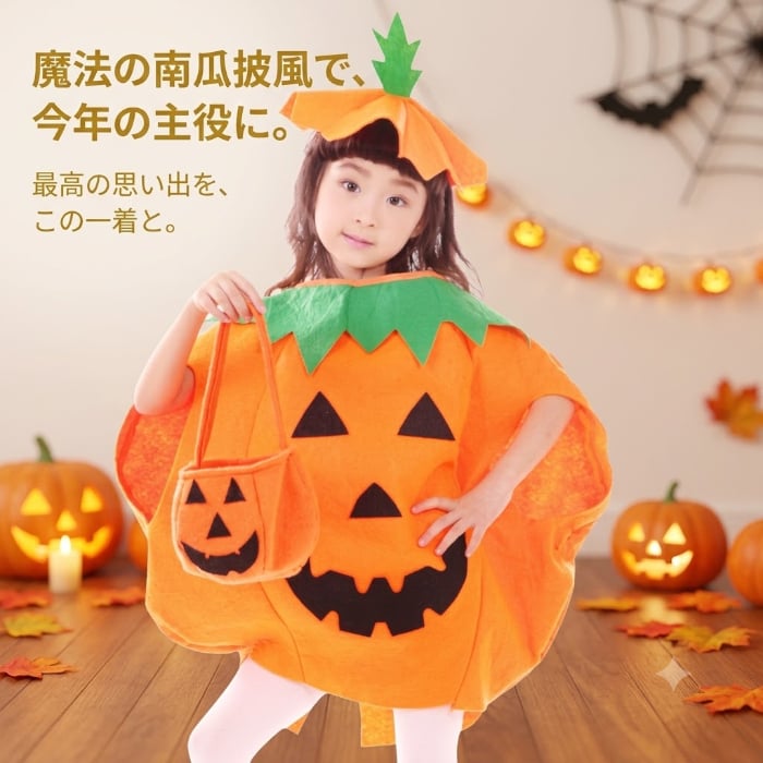 ハロウィン 衣装 子供 かぼちゃ コスプレ 仮装 キッズ 大人サイズ 親子 お揃い パンプキン コスチューム ポンチョ ケープ 家族 ハロウィンパーティー イベント