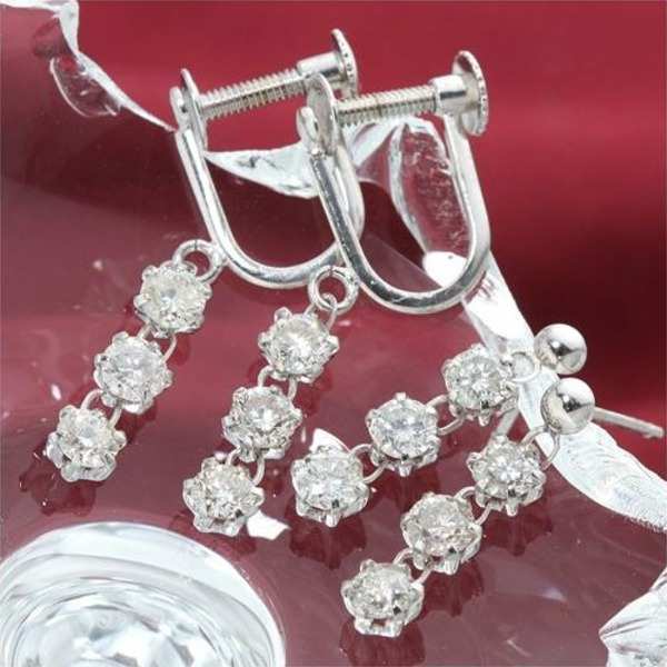 イヤリング レディース ホワイトゴールド K14WG 0.6ct ダイヤモンド 3ストーン 揺れる スイング 宝石 ジュエリー アクセサリー 記念日 誕生日 ギフト プレゼント
