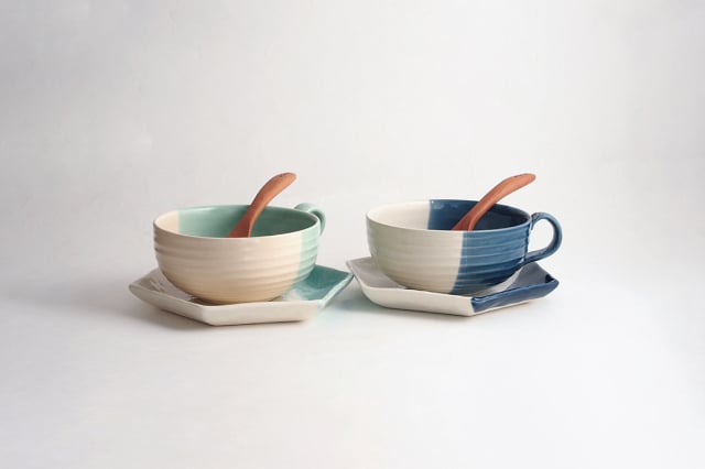 rokurome スープカップ・取皿・れんげスプーンペアセット / true colors line / ギフトボックス＆熨斗付き / 瀬戸焼 食器・プレート【送料無料（北海道・沖縄を除く）】
