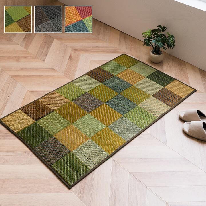 ラグ カーペット 玄関 マット 室内 おしゃれ 日本製 国産 い草 自然素材 カラフル カジュアル 約60×90cm