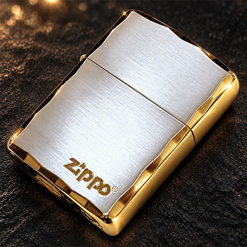 ZIPPO アーマー ジッポライター おしゃれ 重厚 ジッポロゴ シルバーサテン＆ゴールド 両面コーナー彫刻 金銀 シンプル ギフト メンズ プレゼント