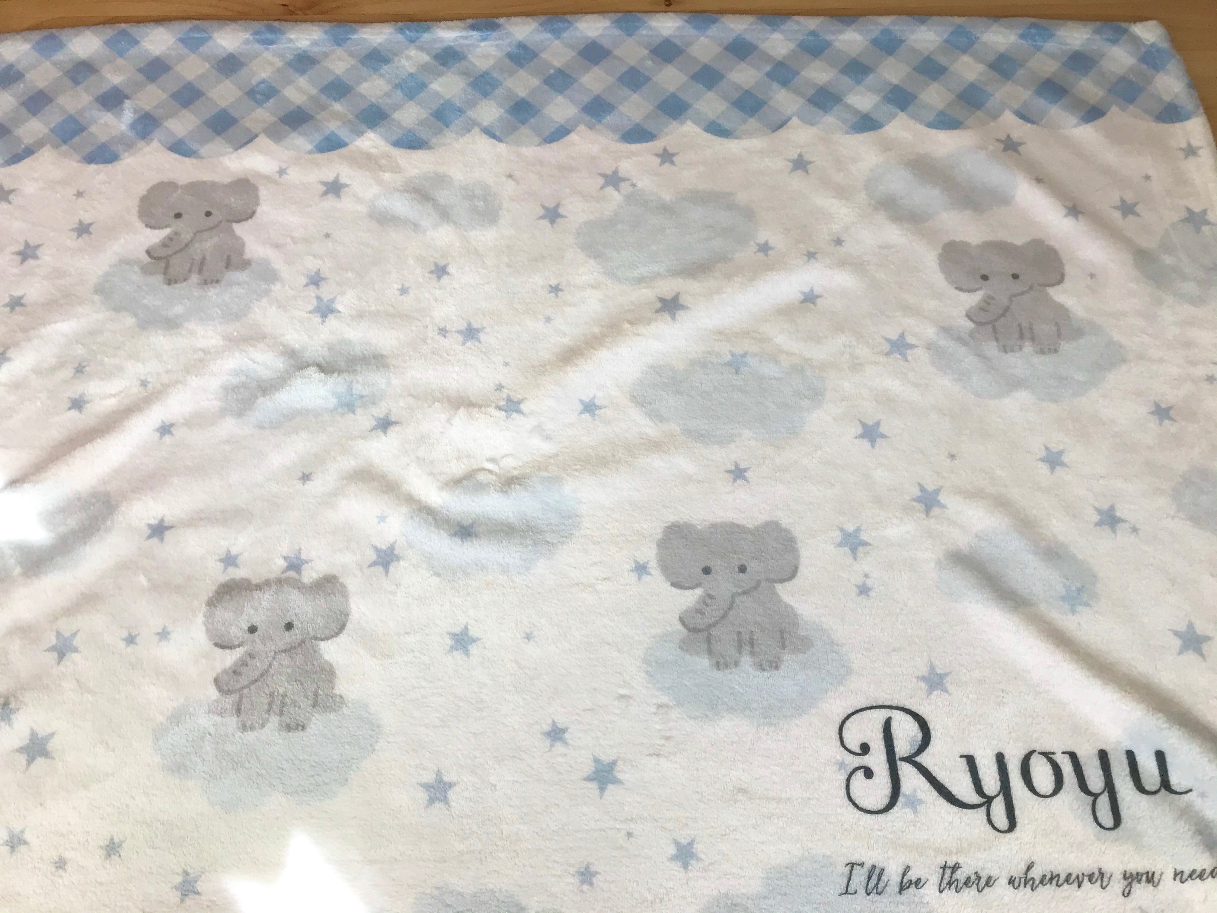 【お名前入りブランケット】ぞう×ギンガムチェック柄 名入れ ギフト 出産祝い ニューボーン 誕生日 出産準備 撮影アイテム ベビーブランケット