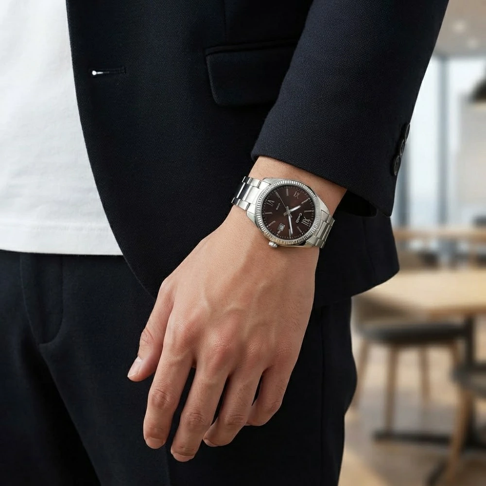 箱なし カシオ 腕時計 メンズ ブラウン シルバー CASIO 海外モデル アナログ 50m防水 カレンダー 日付 ステンレス ビジネス 仕事 シンプル プレゼント ギフト 成人 卒業 入学