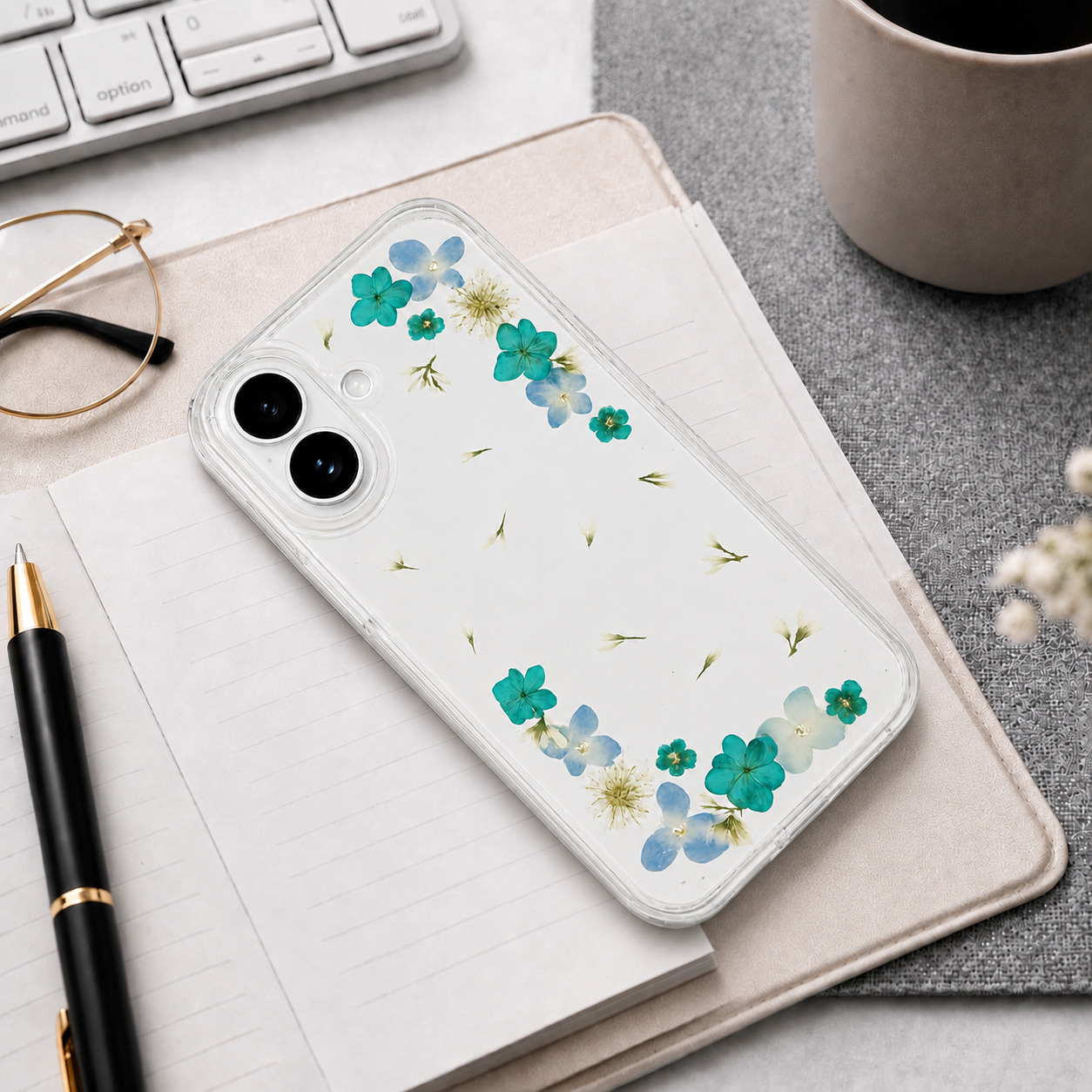 花＊花ぐりゅっけ【ほぼ全機種対応スマホケース❁】押し花スマホケース NO.520 2color（着日指定不可） 押し花＆レジン iPhone/Xperia/AQUOS/Galaxy他