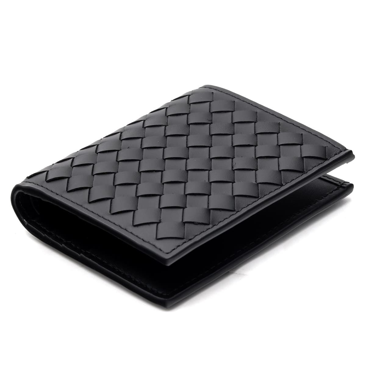 ボッテガヴェネタ 二つ折り財布 メンズ イントレチャート BOTTEGA VENETA 財布 ブラック 黒 小銭入れなし 札入れ カード入れ6枚 本革 レザー カーフスキン コンパクト ウォレット 222338 V47W1 1000