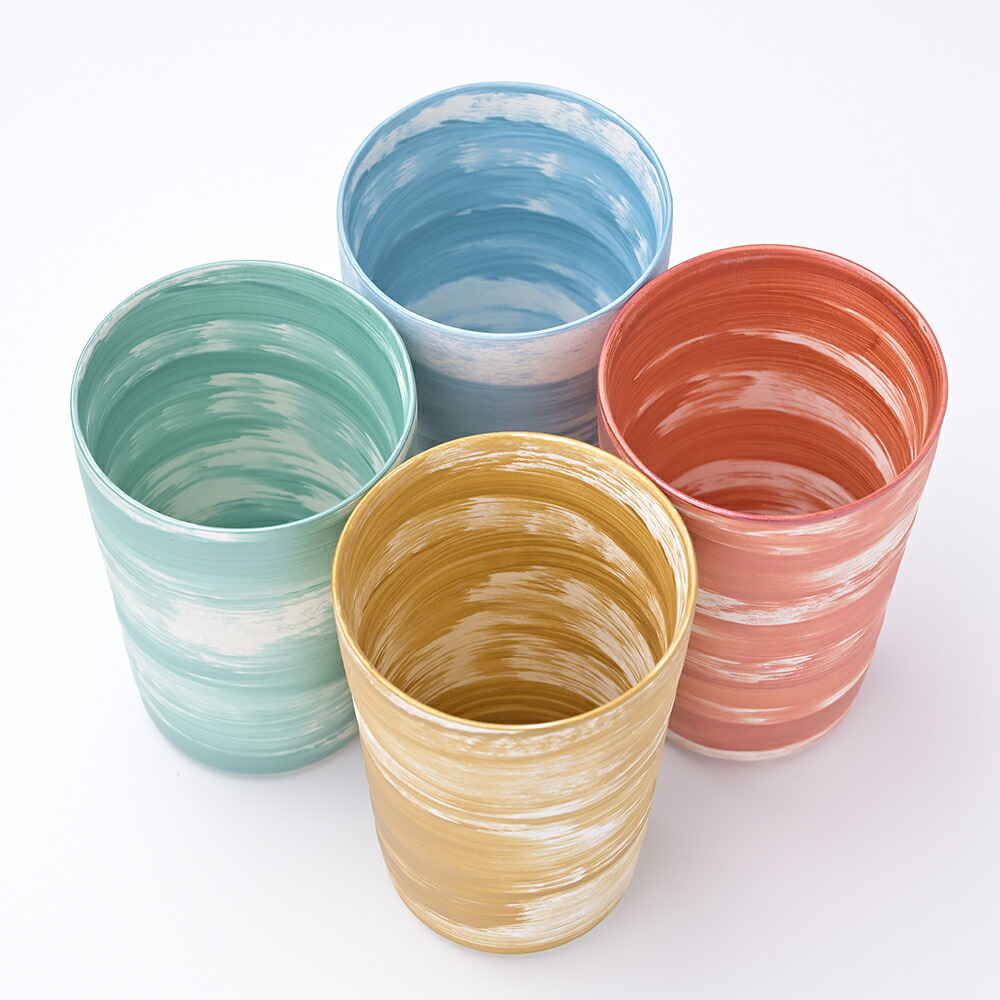 【瀬兵窯】HAKEMAKI TUMBLER-L Φ80mm ブルー・ゴールド・グリーン・レッド