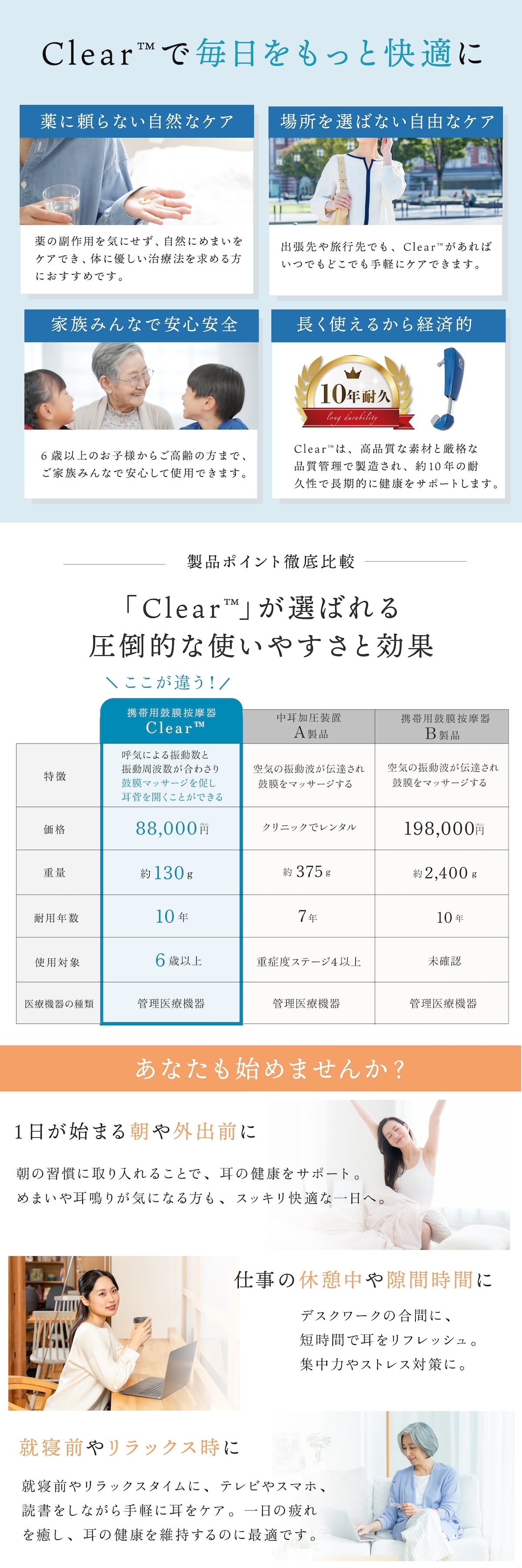 携帯用鼓膜按摩器 Clear クリア 管理医療機器 メニエール めまい 目眩 耳鳴り 鼓膜マッサージ 耳管通気 中耳加圧治療 突発性難聴 三半規管 気象病 振動 5〜250Hz 3段階 強度調節 片耳約3分 耳ケア コンパクト 携帯 持ち運び 家庭用 医療機器 セルフケア 6歳以上 正規品 Inspired Medical Japan