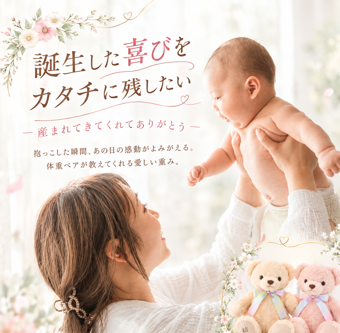 クラシックフルールベビー命名体重ベア1体【ラッピング対応】【命名刺繍対応】出産内祝い　出産記念　メモリアル　命名