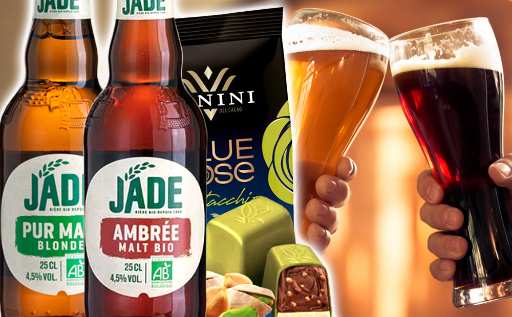 【クール便でお届け】ビールとチョコレート【無料 リボンラッピング メッセージカード】フランス クラフトビール 2本 250ml イタリア ピスタチオ ヘーゼルナッツ プラリネチョコ ギフト箱付 記念日 お礼 お返し 送料無料