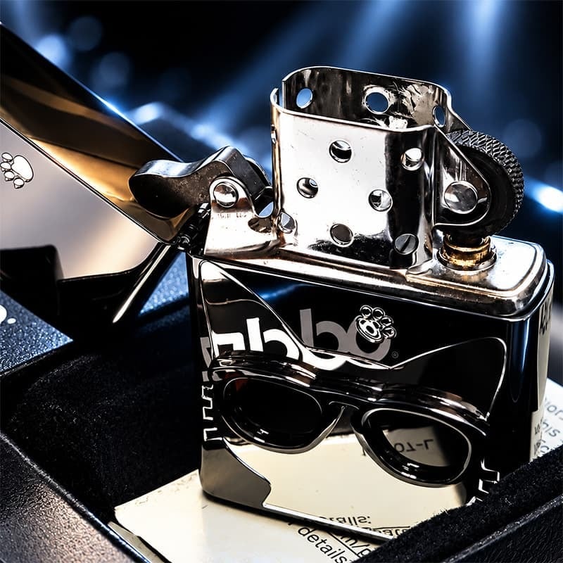 ZIPPO ねこ ライター サングラス 足跡 ジッポ 猫 かわいい ユニーク ブラックニッケル 銀差し キャット メタル貼り ネコ 女性 シルバー 黒 レディース ギフト メンズ プレゼント
