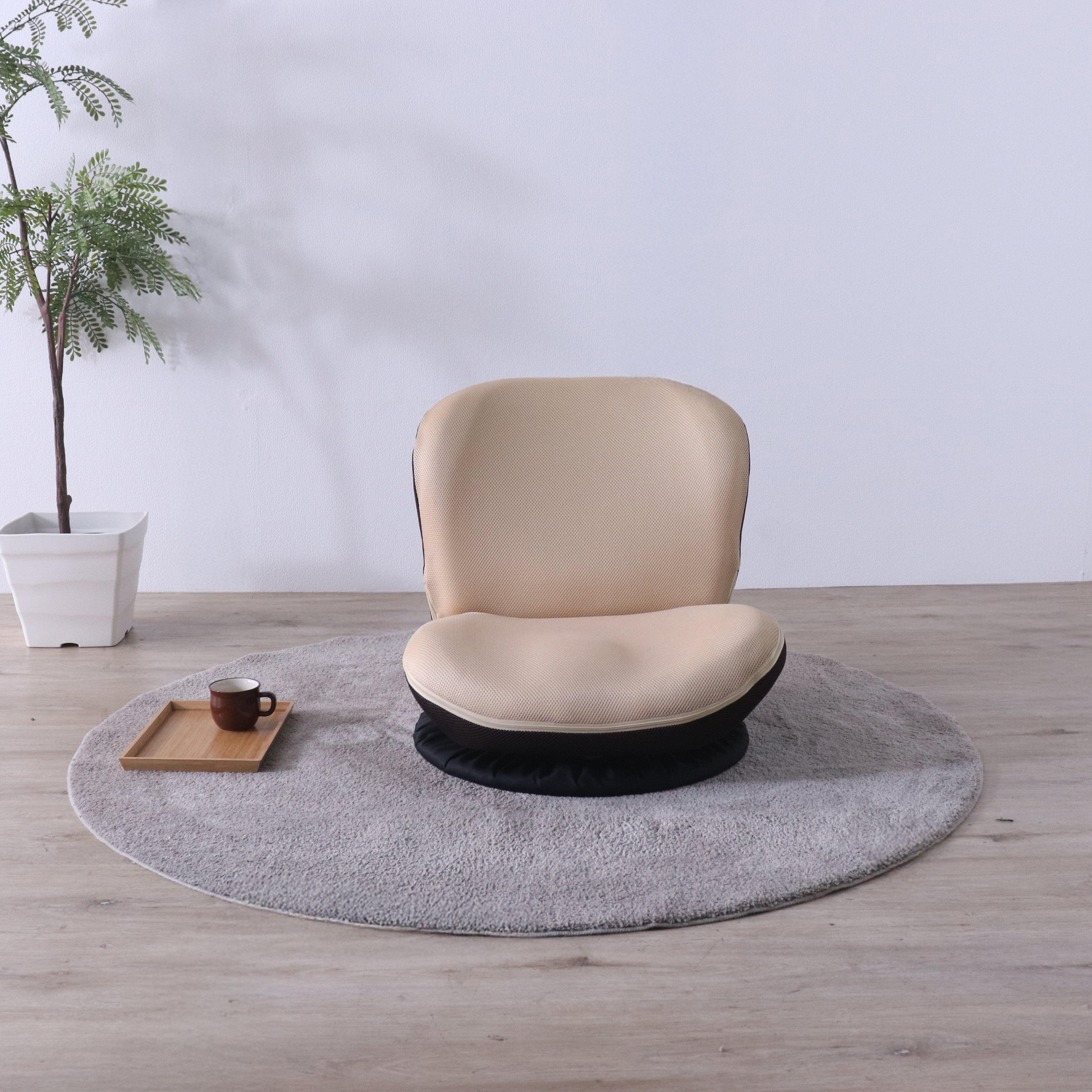 高座椅子 カム 回転式 リクライニング 完成品 360度回転 ブラック・ベージュ W52×D58~92×H52cm座面高15cm 座椅子 リクライニングチェア パーソナルチェア 肘付き ブラック ベージュ おしゃれ