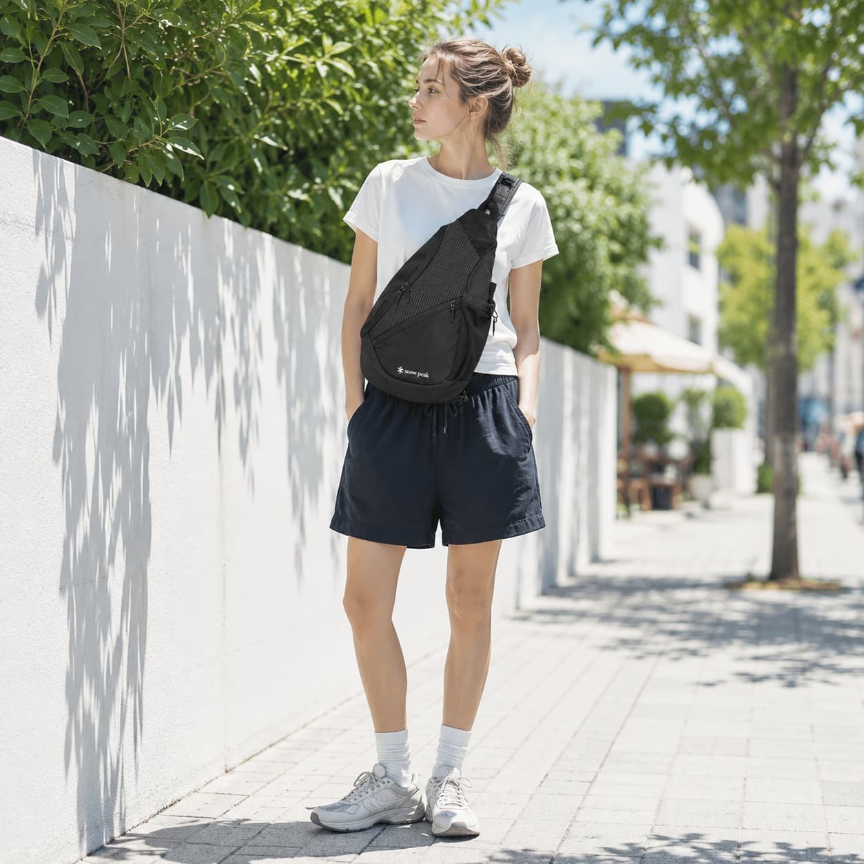 snowpeak Grid Sling Bag ボディバッグ ウエストバッグ 大容量 普段使い 使いやすい シンプル レディース メンズ ギフト プレゼント ブラック 100261sb07