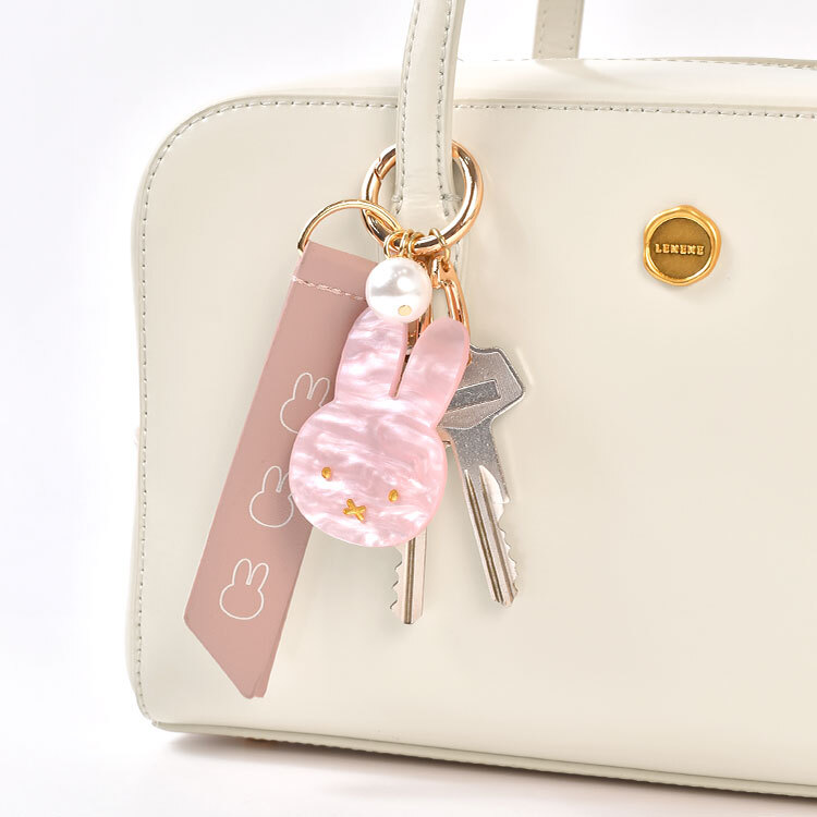 キーリング ミッフィー miffy カラビナ 付き キーホルダー かわいい おしゃれ シェル キーチャーム バッグチャーム 家の鍵 2連 着脱簡単 ピンク アイボリー 大人可愛い キーアクセサリー キャラクター うさぎ 誕生日 プチ ミニ ギフト プレゼント