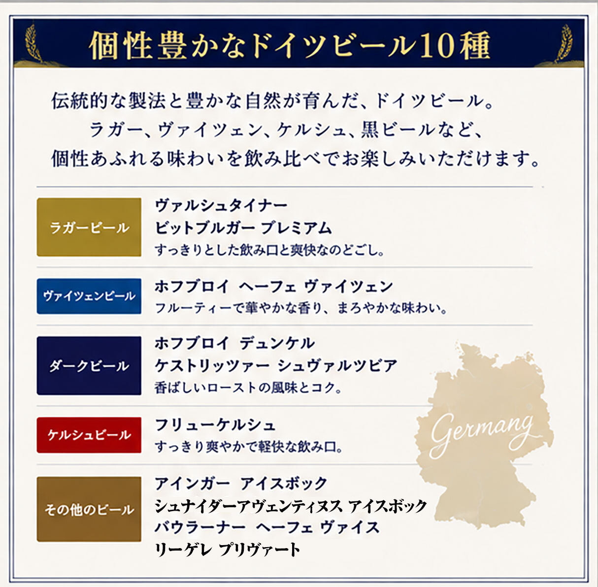 残暑見舞ギフト 人気のドイツビール 330ml×10種 10本飲み比べお中元ギフトセット｜送料無料（一部地域有料）