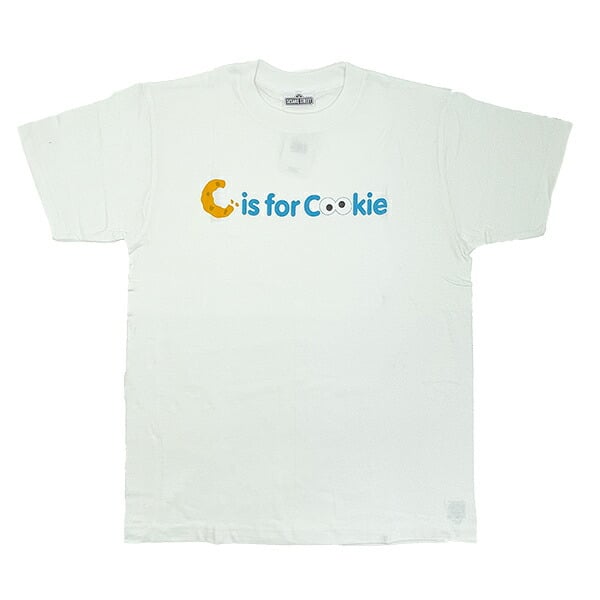 セサミストリート クッキーモンスター ユニセックスTシャツ(S) ロゴ ホワイト アパレル
