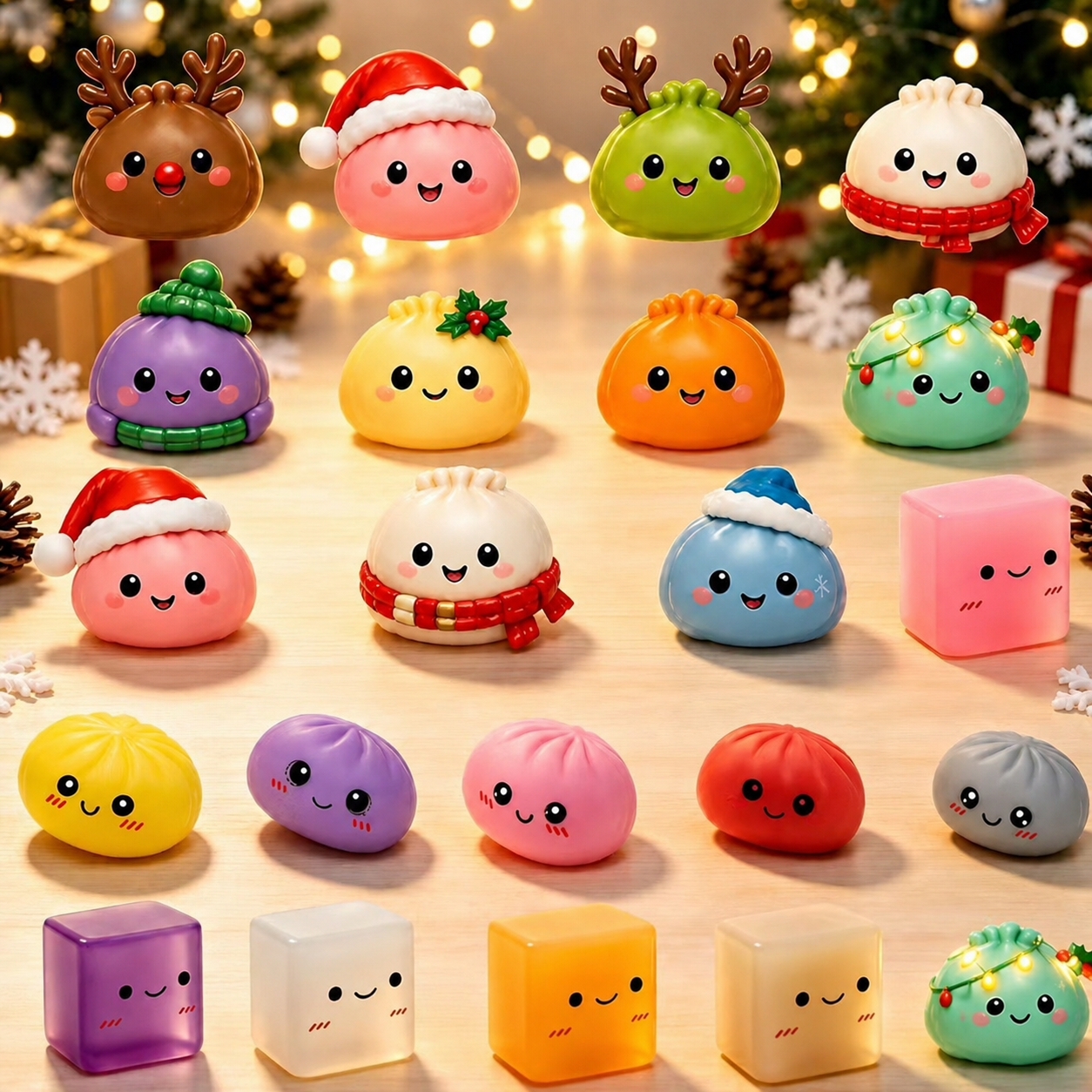 SNSでバズり中！クリスマス 肉まんスクイーズ ブラインドBOX 肉まん スクイーズ 低反発 もちもち 24点 ケース付き スクイーズ玩具 ストレス解消 おもちゃ かわいい 癒しグッズ 握る やわらかい プレゼント ギフト