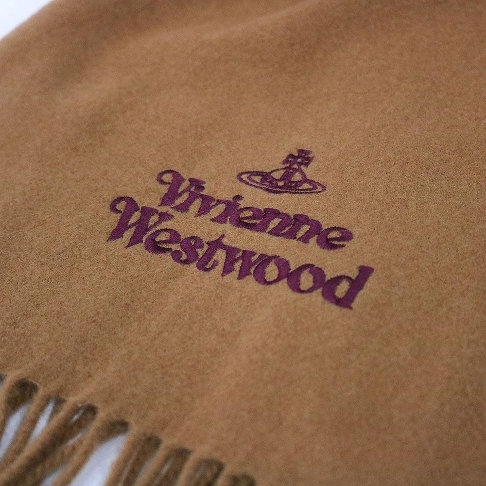 ヴィヴィアン ウエストウッド マフラー レディース メンズ ウール100％ キャメル オーブ ロゴ刺繍 冬 誕生日 記念日 クリスマス プレゼント ギフト 母 父 彼氏 彼女 友達 Vivienne Westwood 成人 卒業 入学