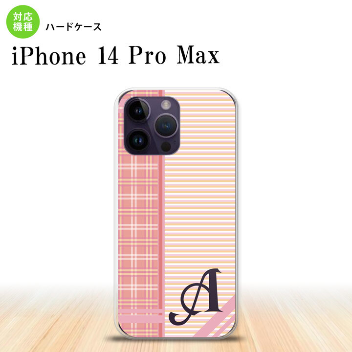 iPhone14 ProMax iPhone14 Pro Max スマホケース 背面ケース ハードケース チェック ボーダー ピンク +アルファベット 2022年 9月発売 nk-i14pm-1605i
