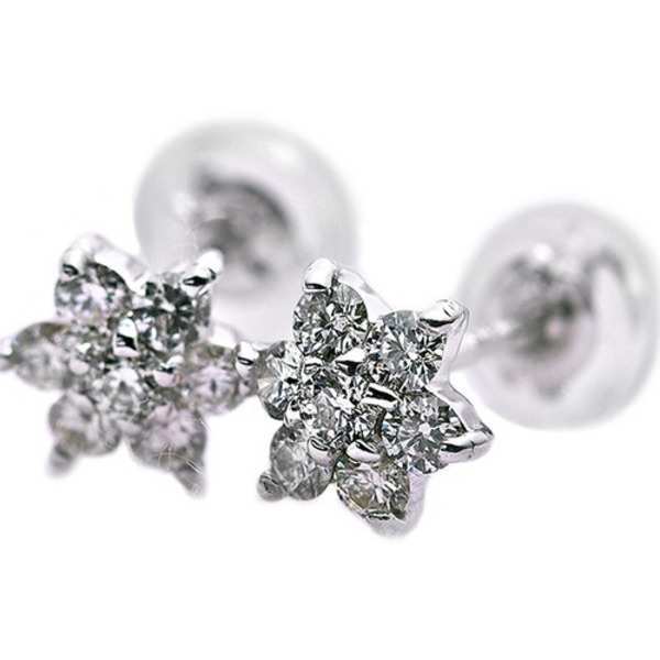 ダイヤモンド ピアス K18 ホワイトゴールド 0.3ct フラワー 花 モチーフ ダイヤピアス レディース 18金 鑑別カード付き 天然石 シンプル アクセサリー ギフト プレゼント 贈り物 誕生日 記念日 結婚式
