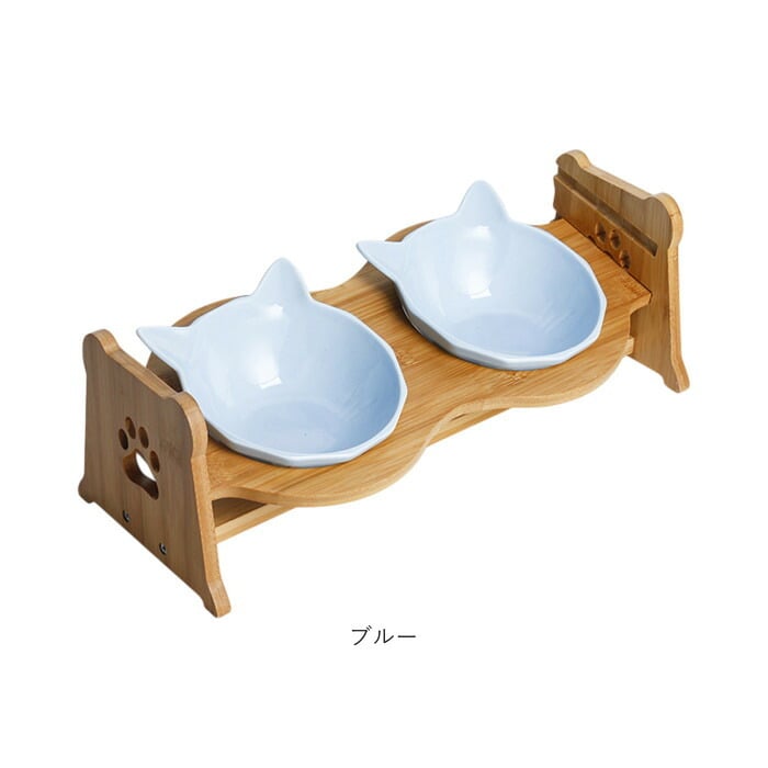 猫用フードボウル 通販 ペット用食器台付き セラミック製ボウル 食べやすい猫用食器 傾斜付きスタンド ダブルフードボウル 猫型セラミック食器 木製食器スタンド 高さ調節可能 食べやすい設計 おしゃれ 餌皿水入れセット ペットボウル 子猫用 陶器 かわいい