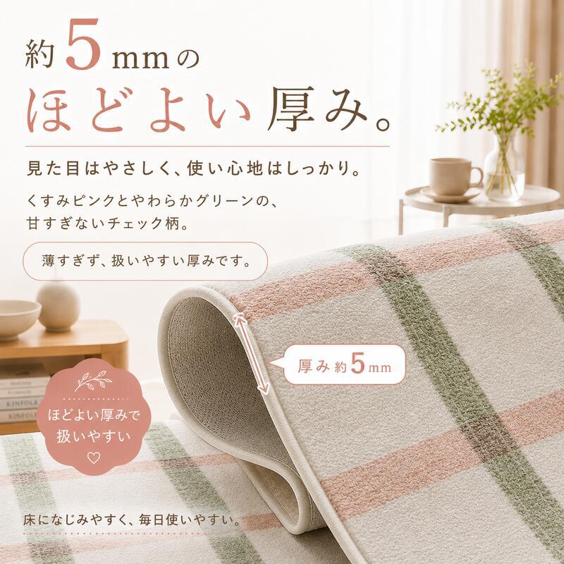 韓国ラグ チェック柄 洗える ラグマット 滑り止め付き 100×150cm 130×190cm 190×190cm 3サイズ 薄手 約5mm マイクロファイバー 韓国インテリア 北欧 おしゃれ かわいい パステル ピンク グリーン ペット オールシーズン